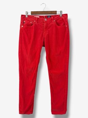 AG Adriano Goldschmied Stevie Ankle Red Corduroy Jeans Size 30 Slim Straight Leg